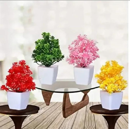 4 Pcs Artificial Faux Flower Set – Vibrant Multicolor Decorative Flowers for Home & Office Décor