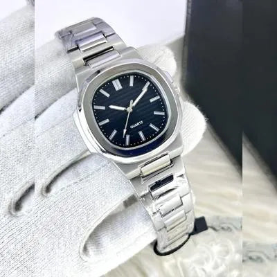 Men's Square Silver Black Chain Strap Watch - 1 Pc