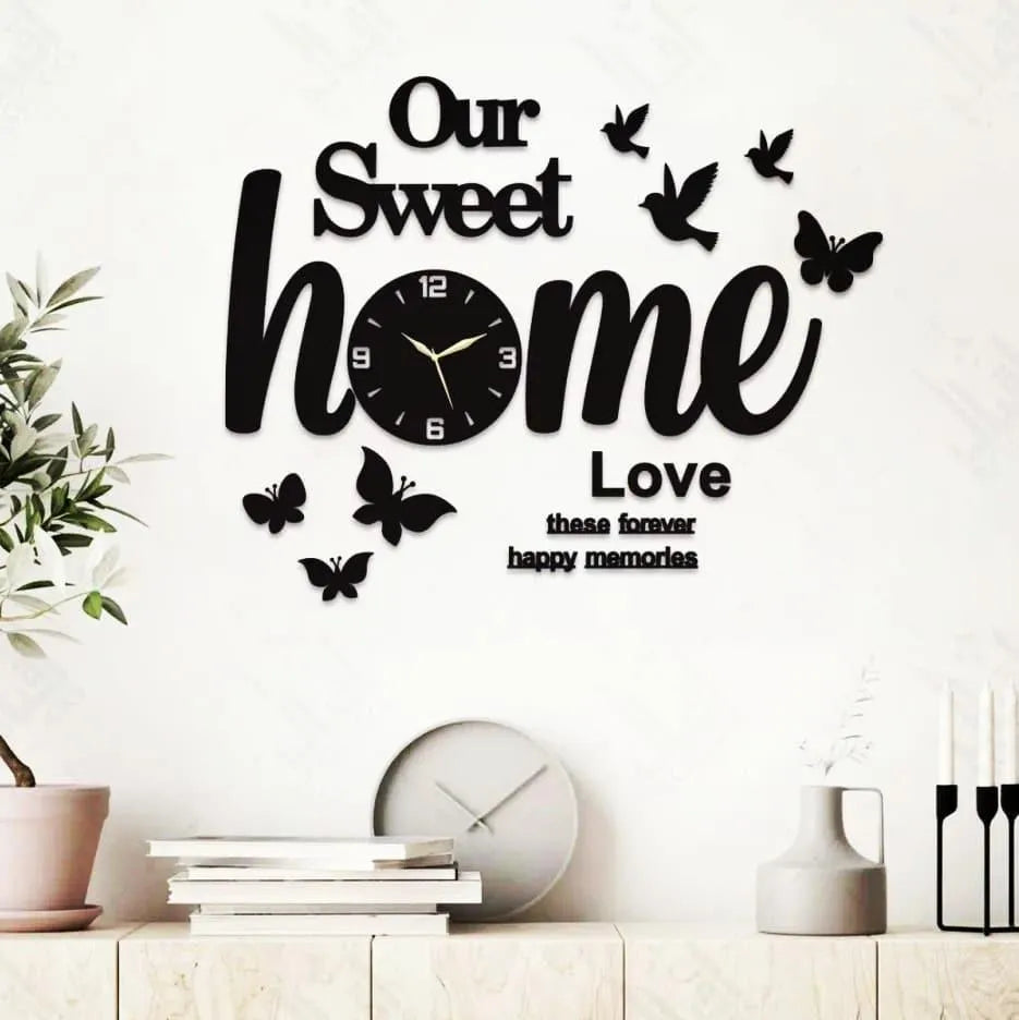 Sweet Home Design 3D Wall Clock – Elegant MDF Wood Clock with Backlight & Modern Laser Cut Design