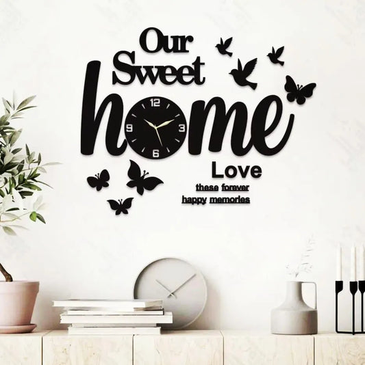 Sweet Home Design 3D Wall Clock – Elegant MDF Wood Clock with Backlight & Modern Laser Cut Design
