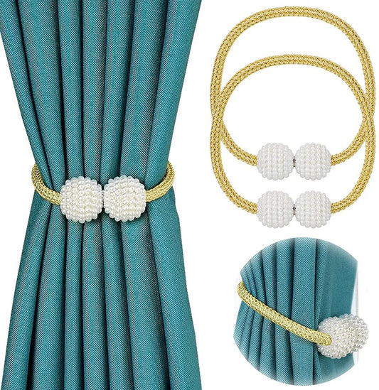 Curtain Tiebacks Curtain Buckle Draperies Pearl Magnetic Rope Braided Straps Ball